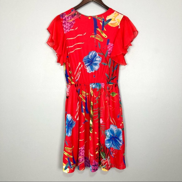 Desigual Miranda Flutter Sleeve Dress Women’s Size M Surplice Neckline Floral - Picture 5 of 9